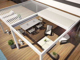 Pergola bioclimatica con lamelle impacchettabili